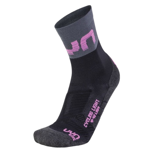 Cycling Socks UYN Woman Cycling Light Socks Black/Grey/Rose Violet