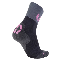 Cycling Socks UYN Woman Cycling Light Socks Black/Grey/Rose Violet